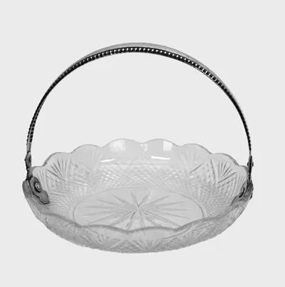 Bonbonschaal in glas, zilver handgreep