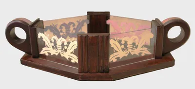 Houten schaal met glas ca 1940